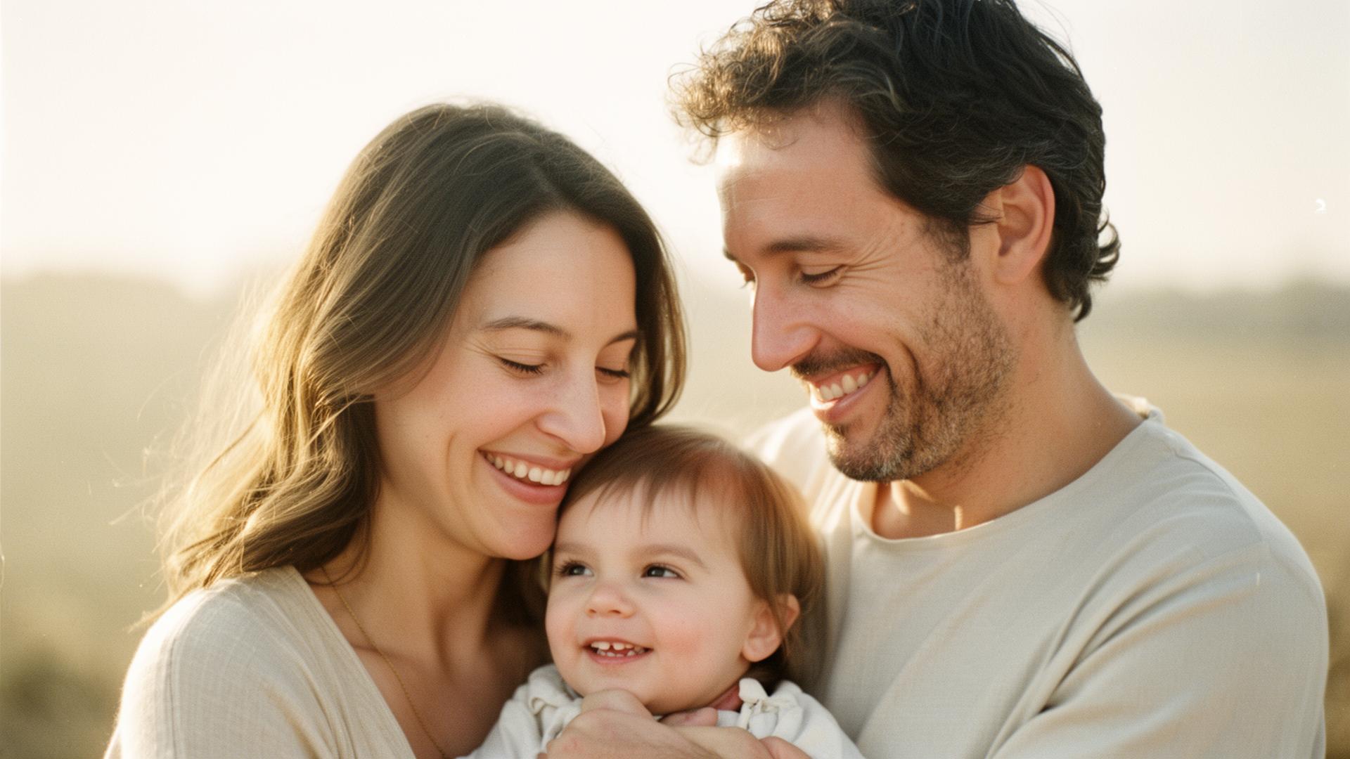 Parents joyeux partageant un moment de tendresse avec leur enfant